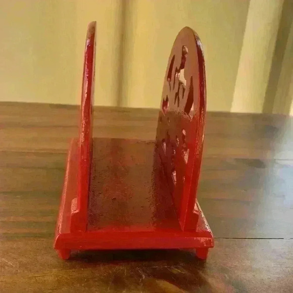 Vintage Cast Iron Red Napkin Holder..Scroll Design - Picture 4 of 6